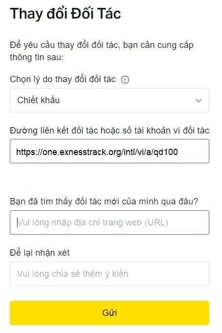 Hướng dẫn thay đổi đối tác Exness