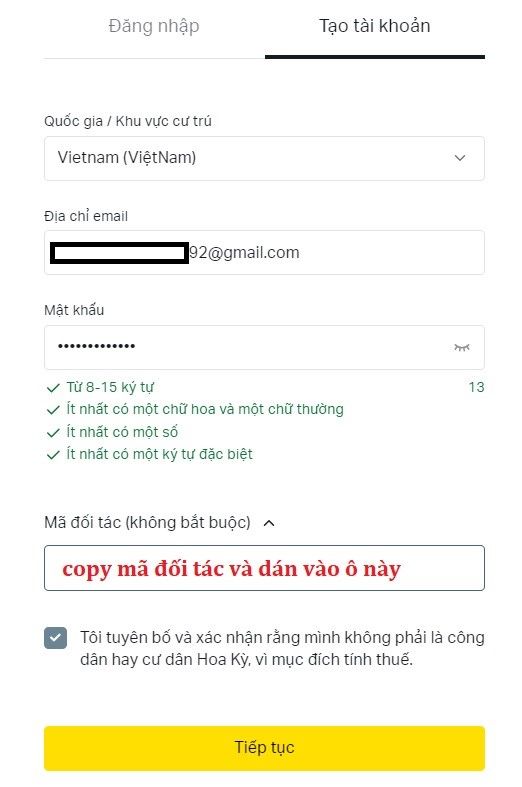 Tiếp theo, điền thông tin vào form